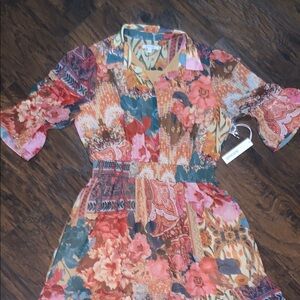 Chico's Red and Pink Ruffled Tiered Sundress